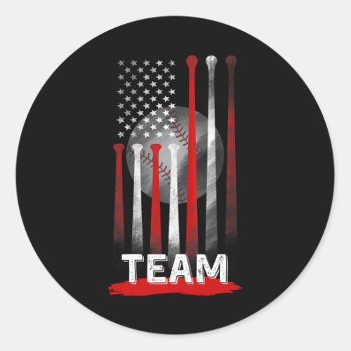 Red White and Baseball American Flag Design Classic Round Sticker