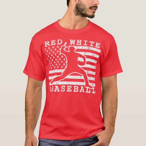 Red White and Baseball American Flag USA pitcher B T_Shirt