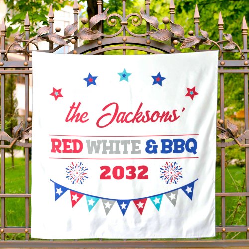 Red white and BBQ 4th july family name fireworks Tapestry