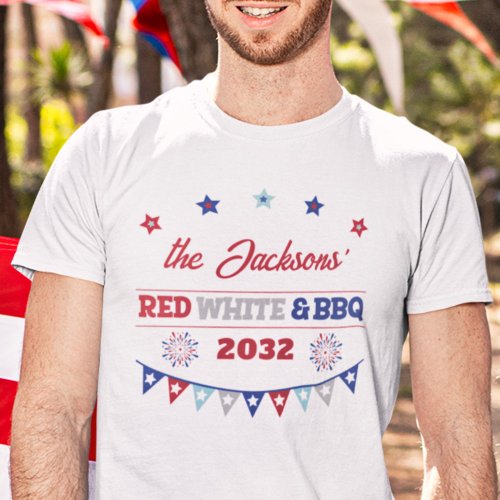 Red white and BBQ 4th july patriotic fireworks T_Shirt