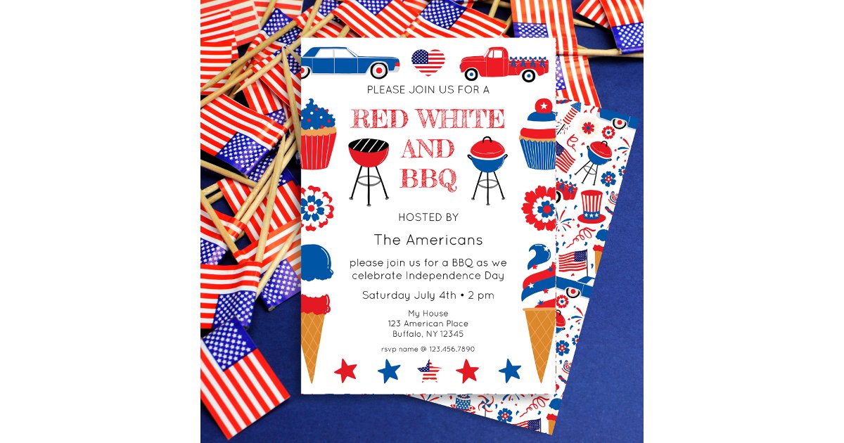 Red White and BBQ 4th of July Invitation | Zazzle