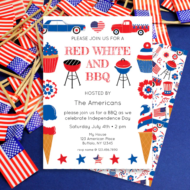 Red White and BBQ 4th of July Invitation | Zazzle