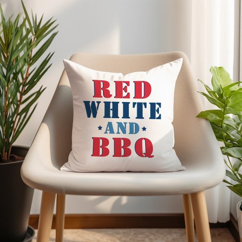 Red White and BBQ Fourth of July Outdoor Pillow