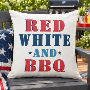 Red White and BBQ Patriotic Funny Outdoor Pillow