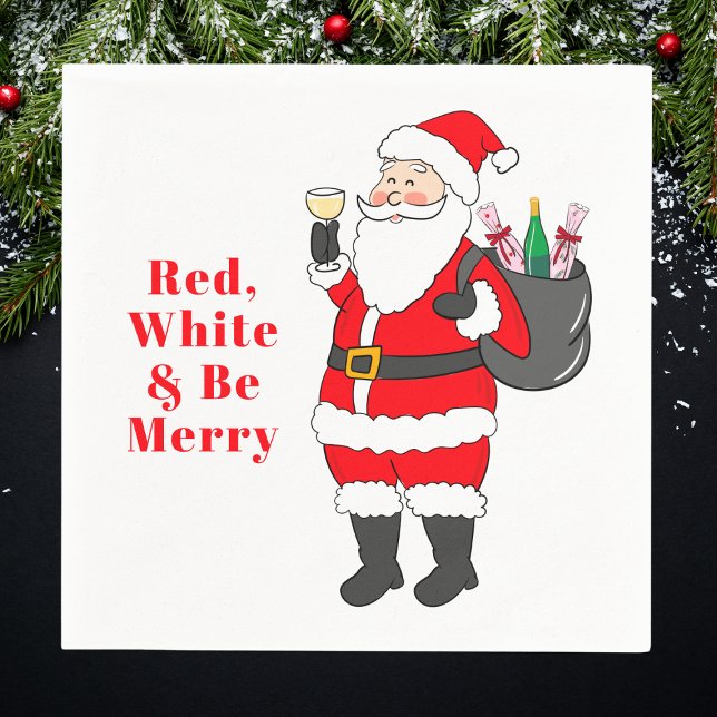 Red White and Be Merry Santa Wine  Napkins (Creator Uploaded)