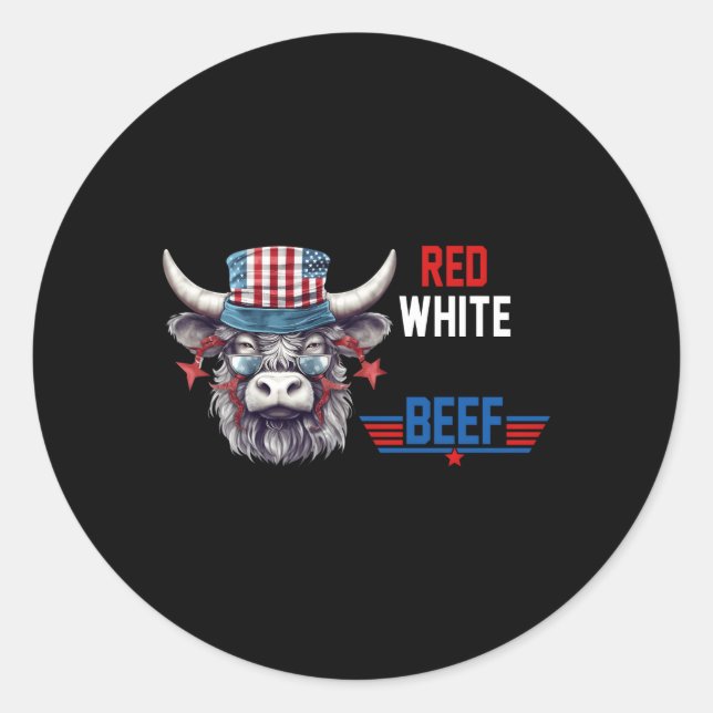 Red White And Beef Usa Flag 4Th Of July Cow Classic Round Sticker (Front)