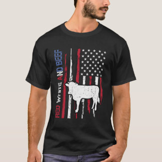 Red White And Beef Usa Flag 4Th Of July Cow T-Shirt