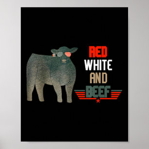 Red White And Beef Vintage Usa Flag 4th Of July Fu Poster