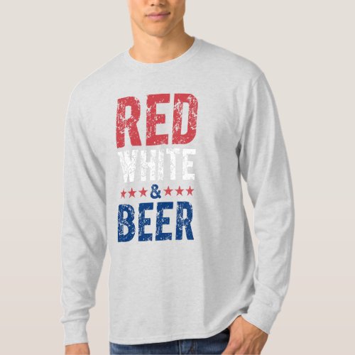 Red White and Beer Patriotic Man Long Sleeve T_Shirt