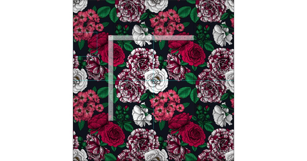 Red, white and bi-color roses with green leaves on fabric | Zazzle