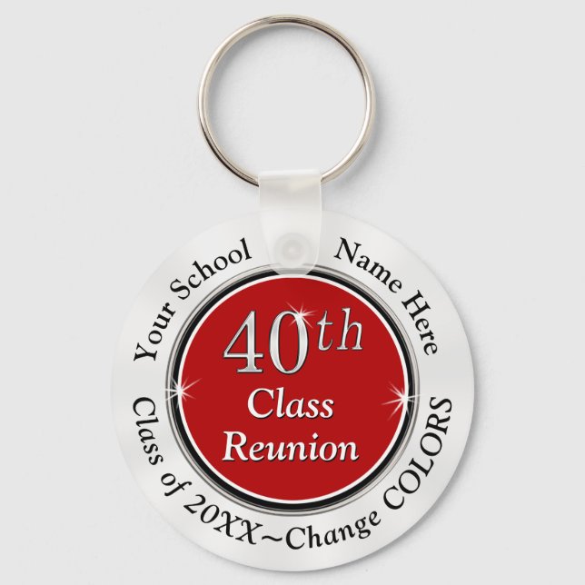 Red, White and Black 40th Class Reunion Ideas Keychain (Front)