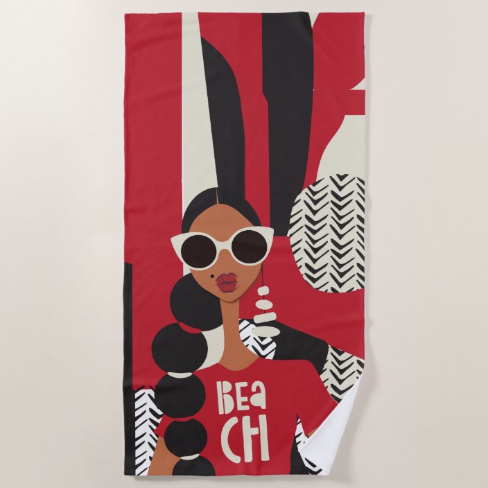 Red, White and Black Beach Towel