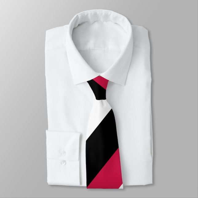 Red White and Black Broad Regimental Stripe Neck Tie (Tied)