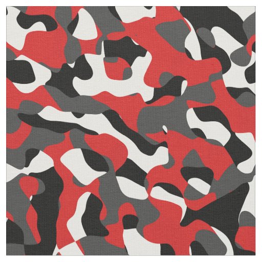 Red White and Black Camouflage Print Pattern Fabric