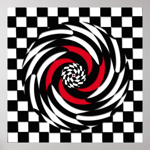 Red White and Black Checker Vortex Print