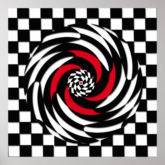 Red, White and Black Checker Vortex Print (Front)