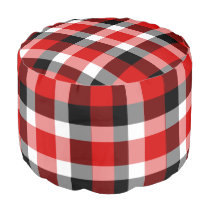 Red White and Black Checkered Plaid Pouf