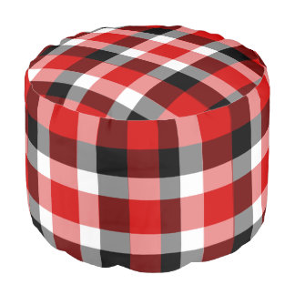 Red White and Black Checkered Plaid Pouf