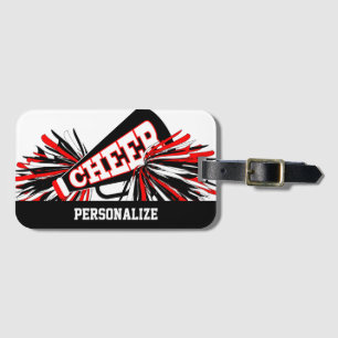 Red, White and Black Cheerleader Megaphone Luggage Tag