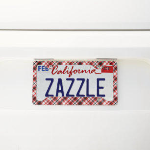 Red, white and black Christmas plaid pattern License Plate Frame