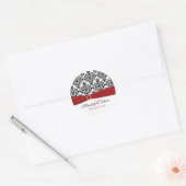 Red, White, and Black Damask 1.5" Round Sticker (Envelope)