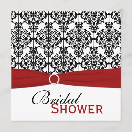Red, White, And Black Damask Bridal Shower Invite