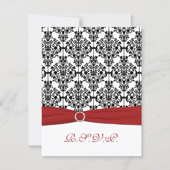 Red, White and Black Damask II RSVP Card (Front)