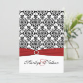 Red, White and Black Damask II Wedding Invitation (Standing Front)