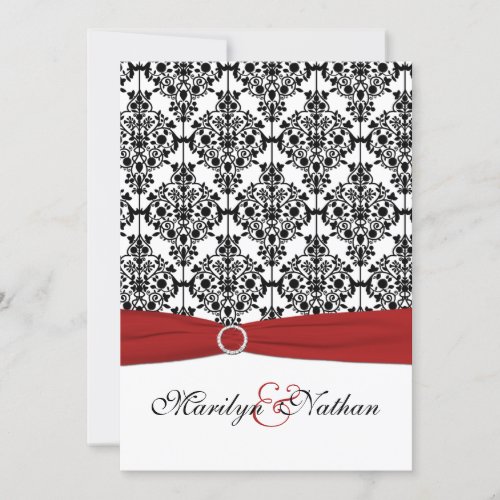 Red, White and Black Damask II Wedding Invitation