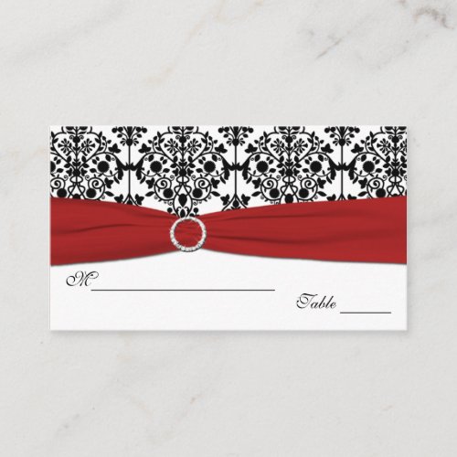Red, White and Black Damask Placecards Business Card Template