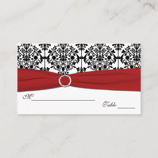 Red, White and Black Damask Placecards (Front)