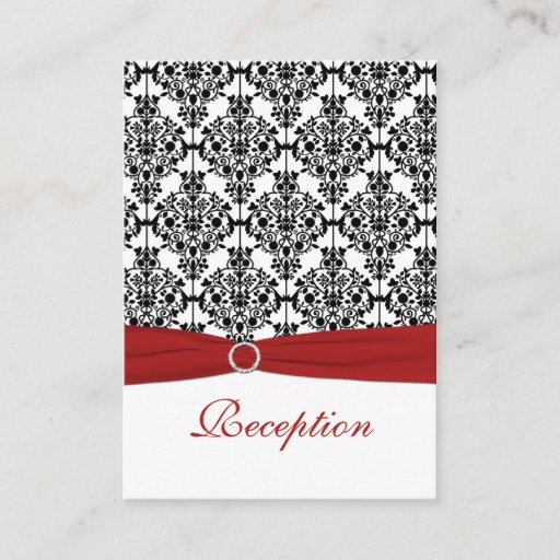 Customizable Red, White and Black Damask Reception Card Business Card Templates