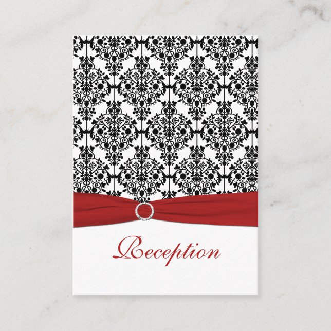 Red, White and Black Damask Reception Card (Front)