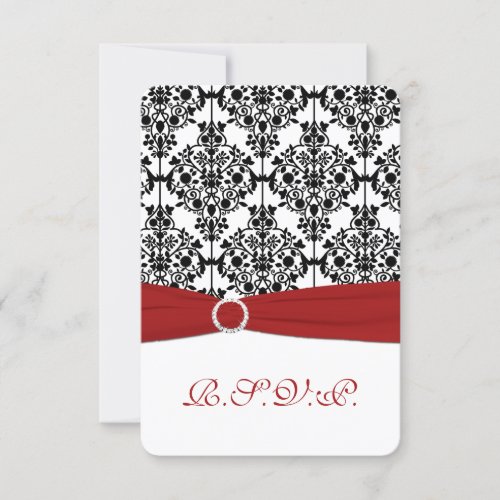 Red, White and Black Damask Reply Card 2 Custom Invitations