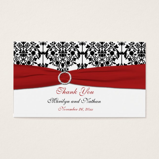 Red, White and Black Damask Wedding Favor Tag (Front)