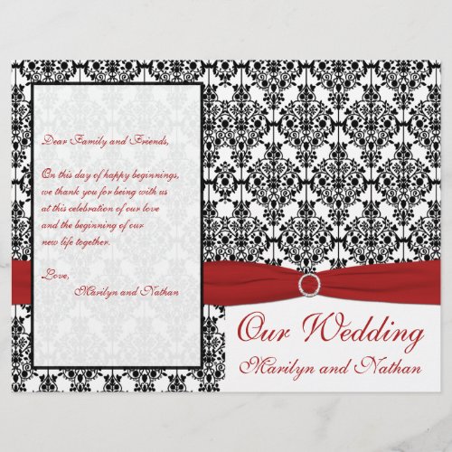 Red White and Black Damask Wedding Program