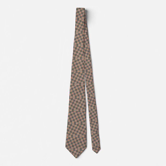 Red, White and Black Geometric Pattern Neck Tie (Front)