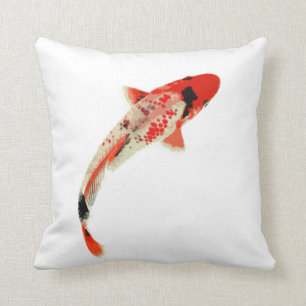 Red, White, and Black Koi Fish Throw Pillow