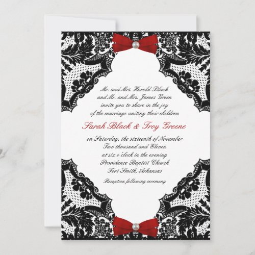 Red, white and Black lace Wedding Invitation