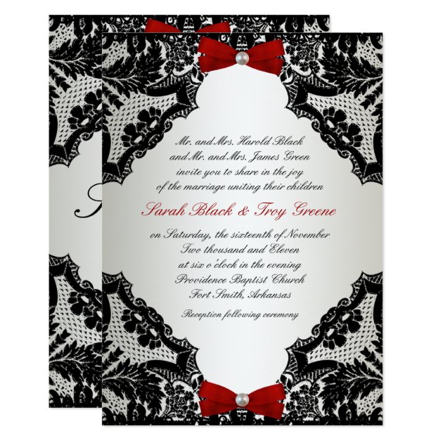 Red, White And Black Lace Wedding Invitation