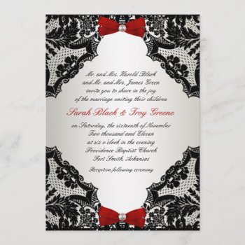 Red  White And Black Lace Wedding Invitation by party_depot at Zazzle