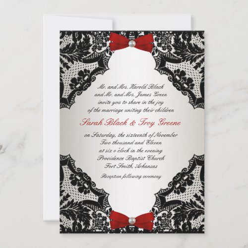 Red, white and Black lace Wedding Invitation