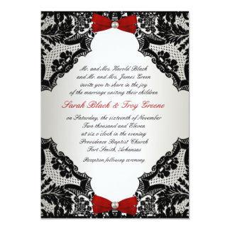 Red, white and Black lace Wedding Invitation