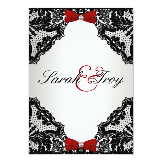 Red, White And Black Lace Wedding Invitation