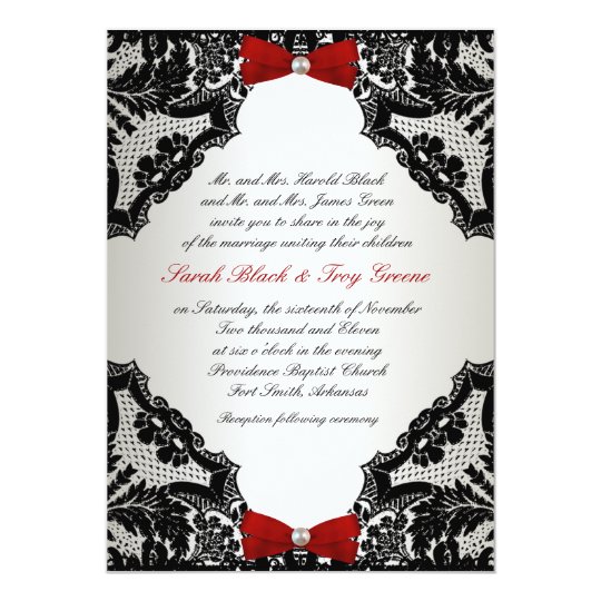 Red, white and Black lace Wedding Invitation
