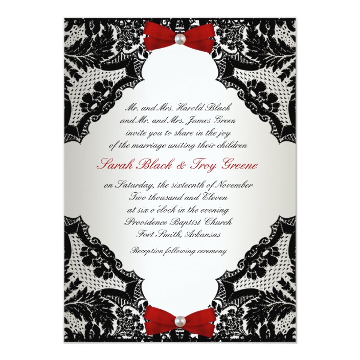 Red White And Black Lace Wedding Invitation Zazzle Com