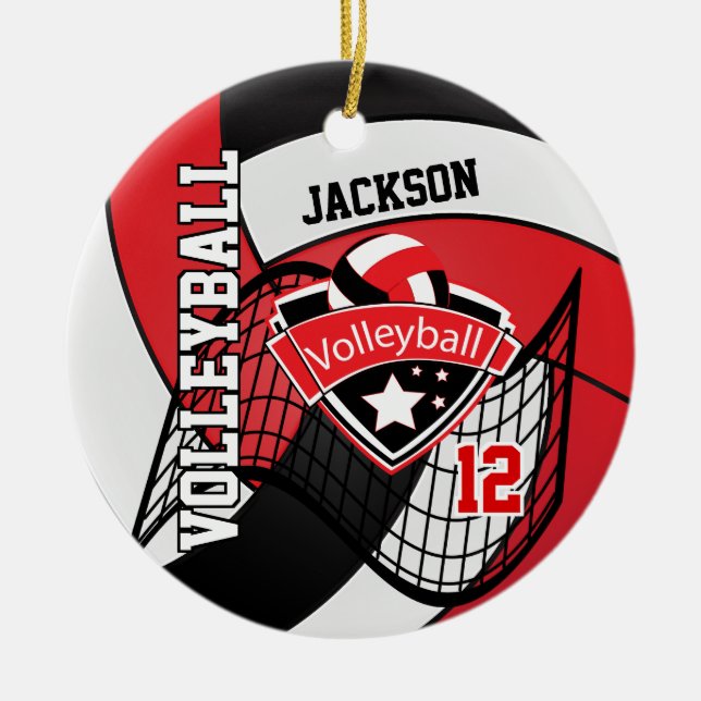 Red, White and Black Logo Volleyball Ceramic Ornam Ornament (Front)
