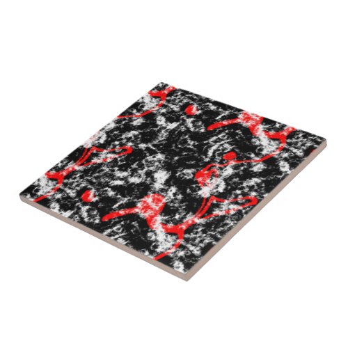 Red White and Black Marble Abstract Ceramic Tile