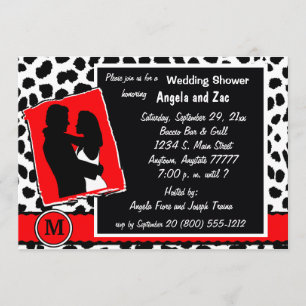 Red White And Black Monogram Leopard Invitation
