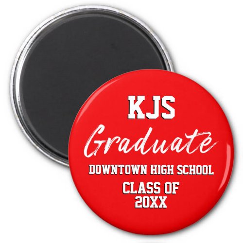 Red White and Black Monogrammed Script Graduate Magnet